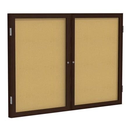 Ghent Ghent Enclosed Bulletin Board, 2 Door, 60"W x 36"H, Natural Cork/Walnut Frame PN23660K
